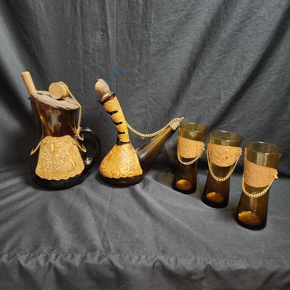 Amber Spanish porrón‎ set Of 5